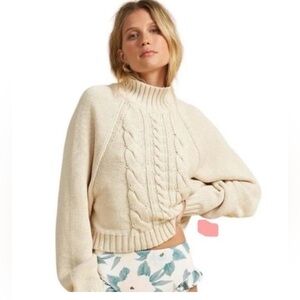 Billabong Salty Blonde Women's Crop Cable Sweater Medium